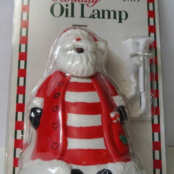 Vintage Ceramic Christmas Santa Clause Real Oil Lamp 4.5” x 3" Base Tall NISP - Picture 2 of 3